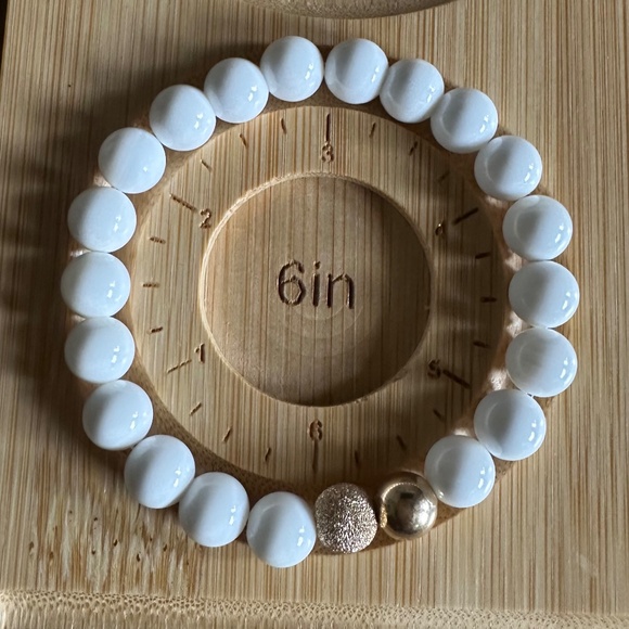 White Compressed Shell Stretch Bracelet w/ 14k Gold Filled Spacers - Picture 5 of 5